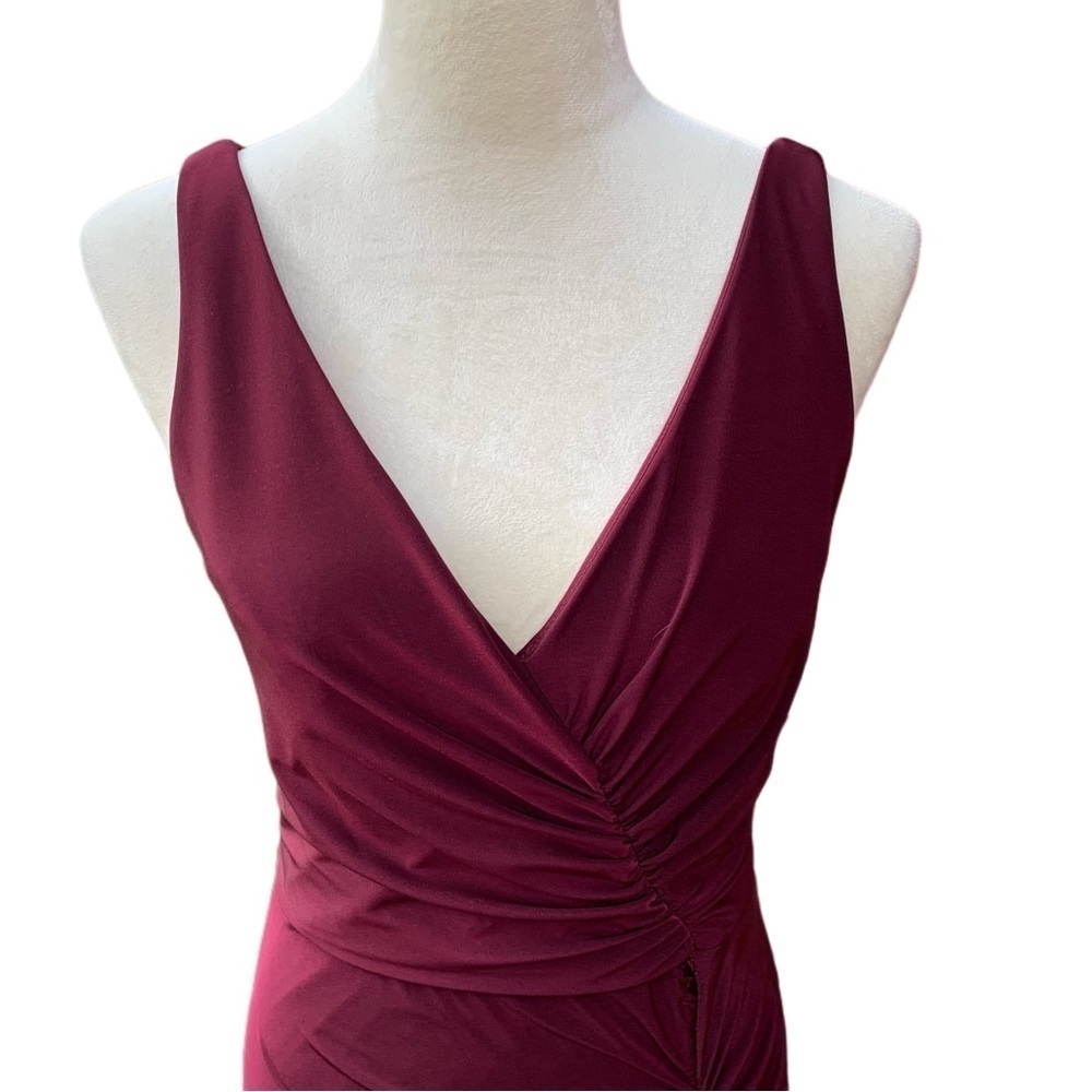 DB STUDIO Ruched Jersey V-neck Sheath Dress in Wine Red Size 6 Bridesmaid Formal - Picture 2 of 13